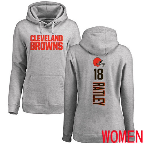 Cleveland Browns Damion Ratley Women Ash Jersey #18 NFL Football Backer Pullover Hoodie Sweatshirt